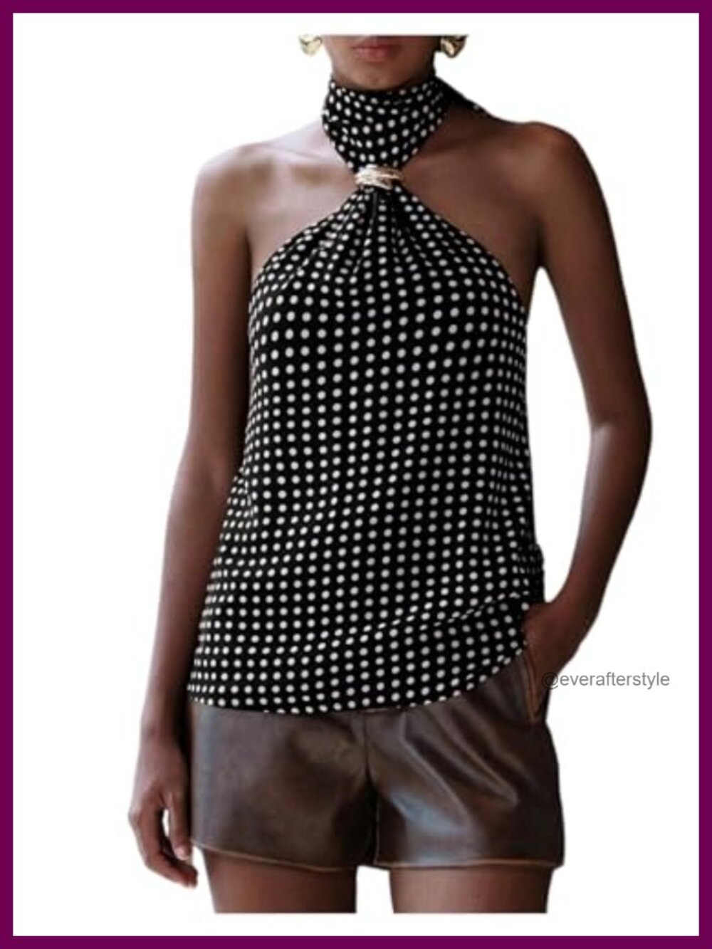 Sleeveless Polka Dots Halter Tank Top Open Back Going Out Y2K